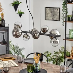 Chehalis Suspension, Boule lumineuse, Suspension Chrome, Clair, Fumé, 8 lumières