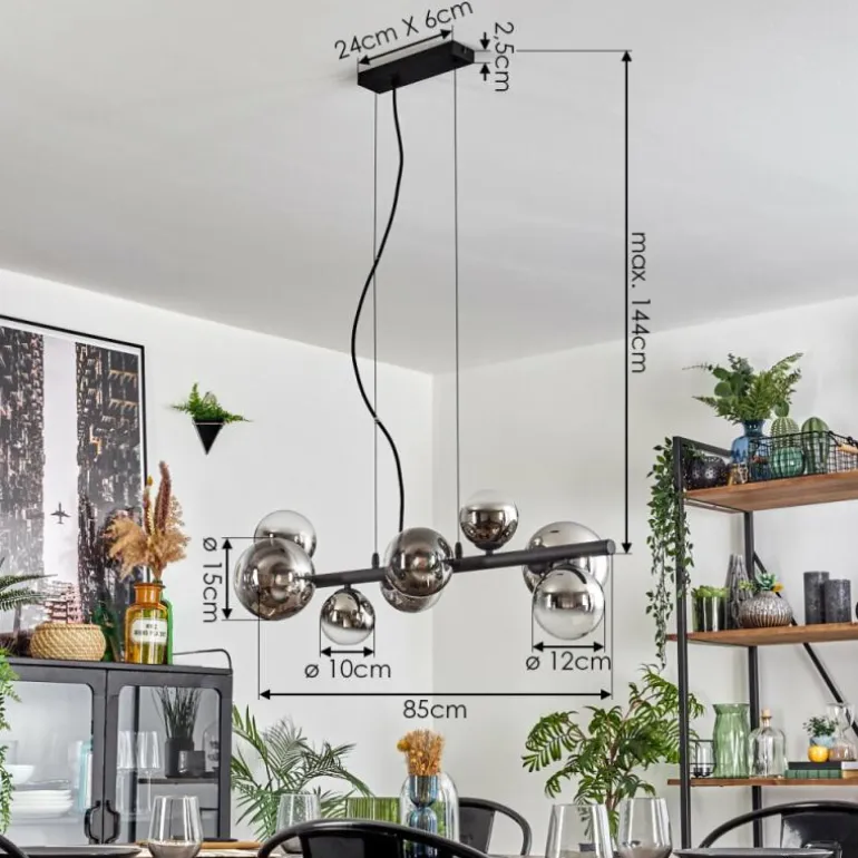 Chehalis Suspension, Boule lumineuse, Suspension Chrome, Clair, Fumé, 8 lumières