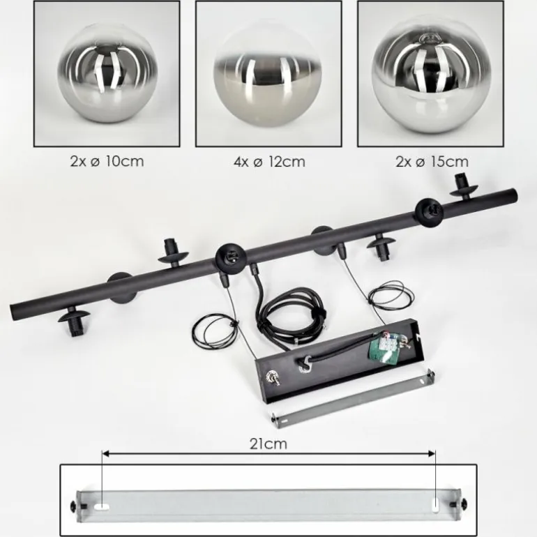 Chehalis Suspension, Boule lumineuse, Suspension Chrome, Clair, Fumé, 8 lumières