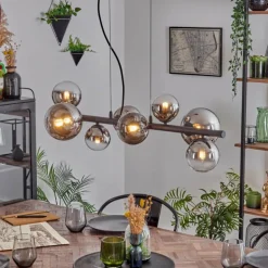 Chehalis Suspension, Boule lumineuse, Suspension Chrome, Clair, Fumé, 8 lumières