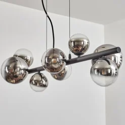 Chehalis Suspension, Boule lumineuse, Suspension Chrome, Clair, Fumé, 8 lumières