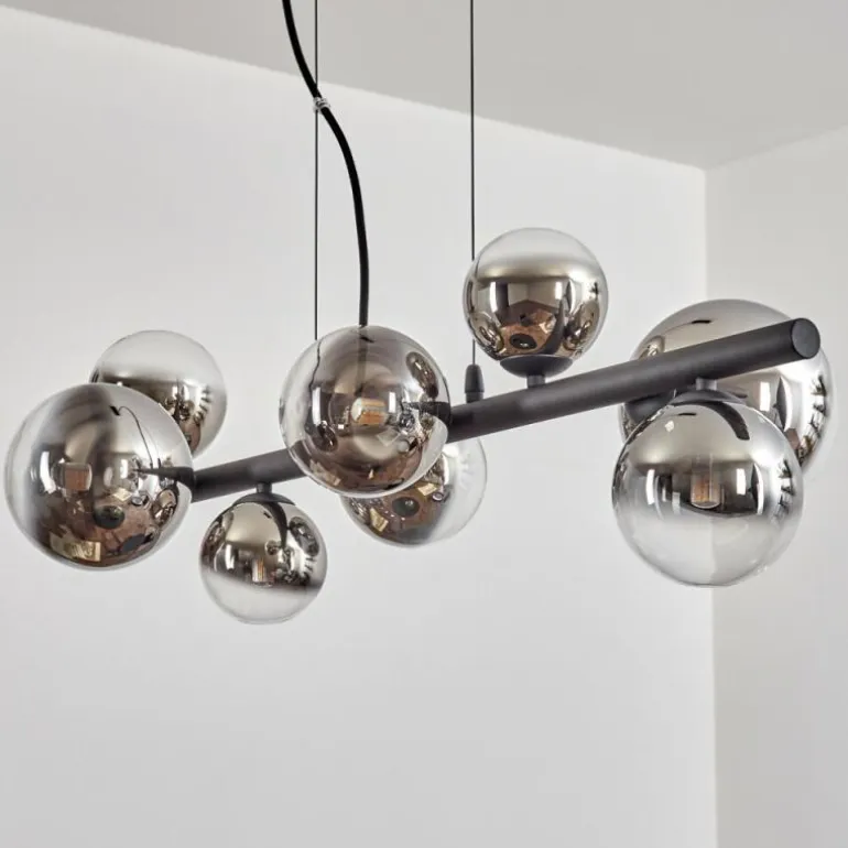 Chehalis Suspension, Boule lumineuse, Suspension Chrome, Clair, Fumé, 8 lumières