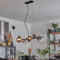 Chehalis Suspension, Boule lumineuse, Suspension Chrome, Clair, Fumé, 8 lumières