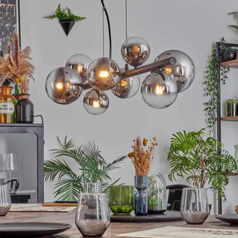 Chehalis Suspension, Boule lumineuse, Suspension Chrome, Clair, Fumé, 8 lumières