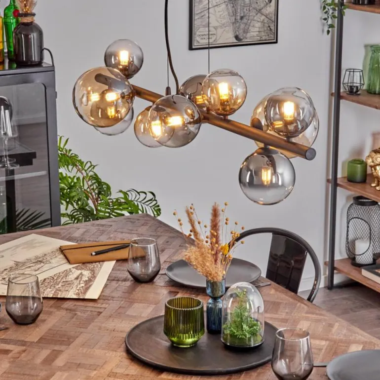 Chehalis Suspension, Boule lumineuse, Suspension Ambre, Clair, Fumé, 10 lumières