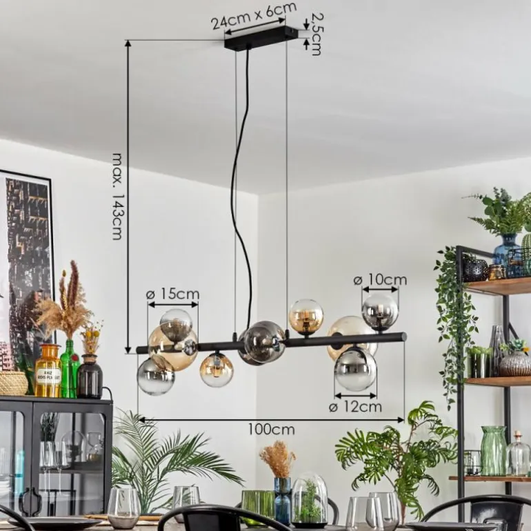 Chehalis Suspension, Boule lumineuse, Suspension Ambre, Clair, Fumé, 10 lumières