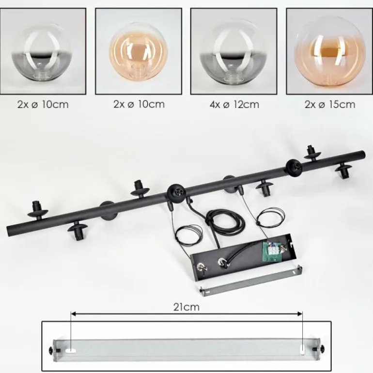 Chehalis Suspension, Boule lumineuse, Suspension Ambre, Clair, Fumé, 10 lumières