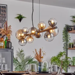 Chehalis Suspension, Boule lumineuse, Suspension Ambre, Clair, Fumé, 10 lumières