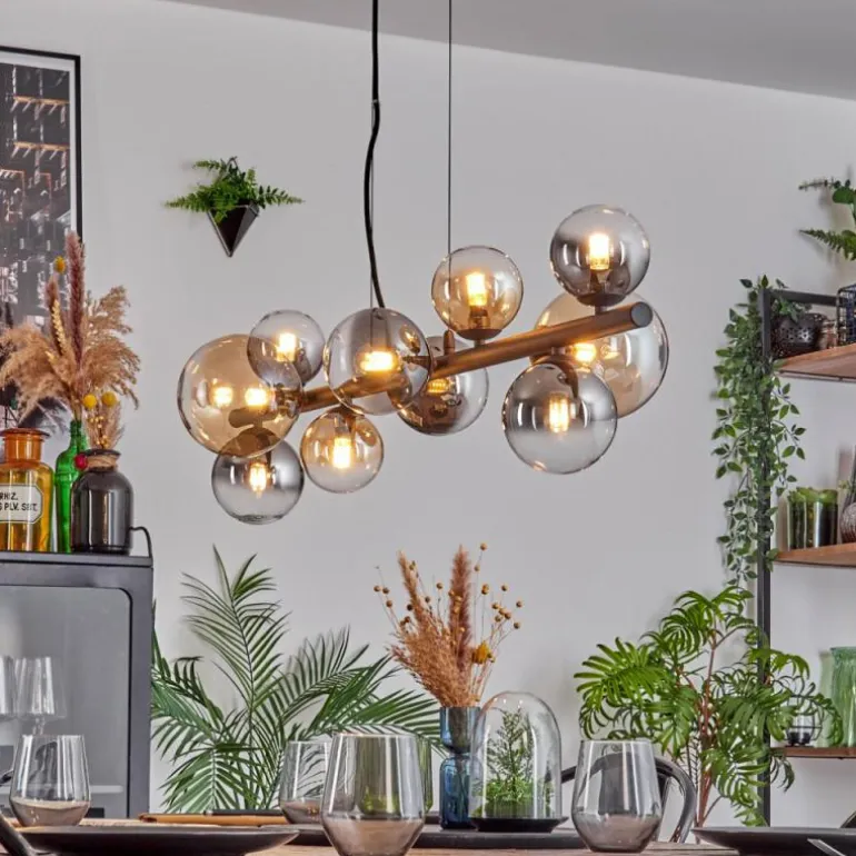 Chehalis Suspension, Boule lumineuse, Suspension Ambre, Clair, Fumé, 10 lumières