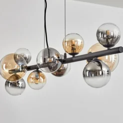Chehalis Suspension, Boule lumineuse, Suspension Ambre, Clair, Fumé, 10 lumières