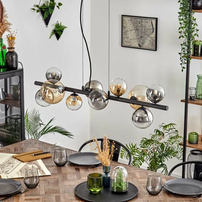 Chehalis Suspension, Boule lumineuse, Suspension Ambre, Clair, Fumé, 10 lumières