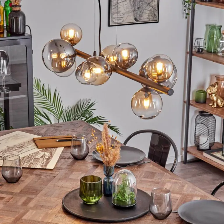 Chehalis Suspension, Boule lumineuse, Suspension Ambre, Clair, Fumé, 10 lumières