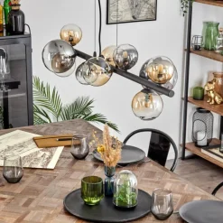Chehalis Suspension, Boule lumineuse, Suspension Ambre, Clair, Fumé, 10 lumières