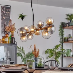 Chehalis Suspension, Boule lumineuse, Suspension Ambre, Clair, Fumé, 10 lumières
