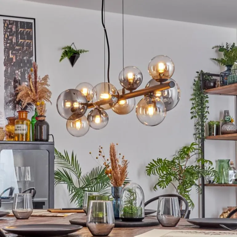 Chehalis Suspension, Boule lumineuse, Suspension Ambre, Clair, Fumé, 10 lumières