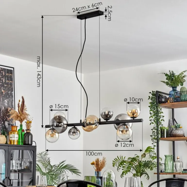 Chehalis Suspension, Boule lumineuse, Suspension Ambre, Clair, Fumé, 10 lumières