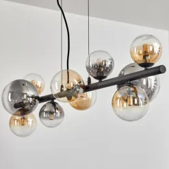 Chehalis Suspension, Boule lumineuse, Suspension Ambre, Clair, Fumé, 10 lumières