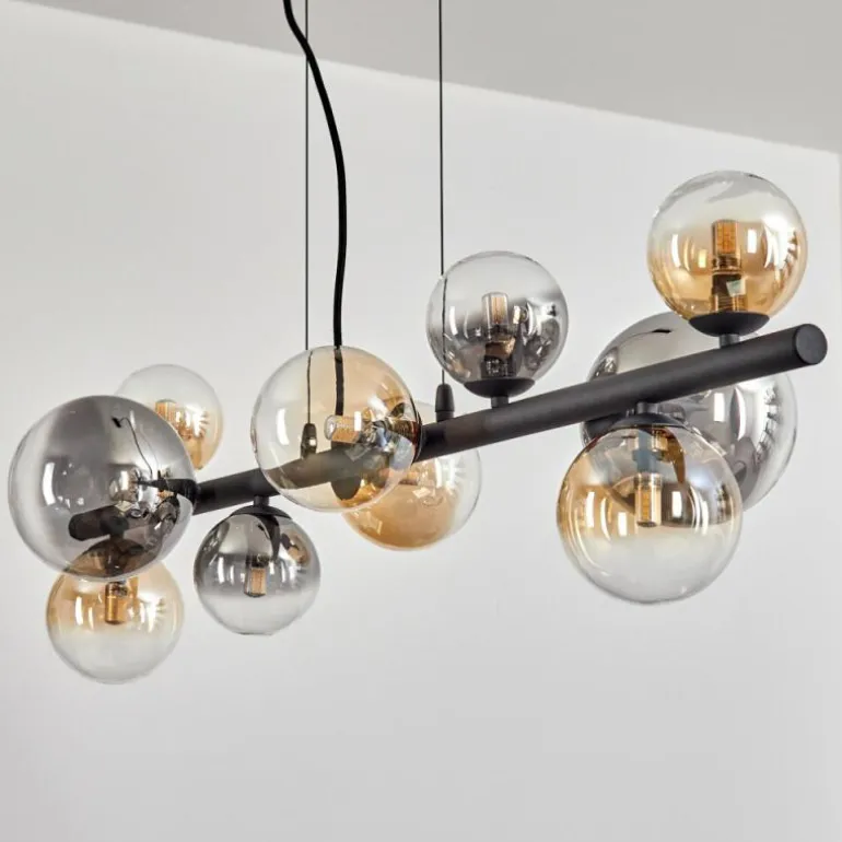 Chehalis Suspension, Boule lumineuse, Suspension Ambre, Clair, Fumé, 10 lumières