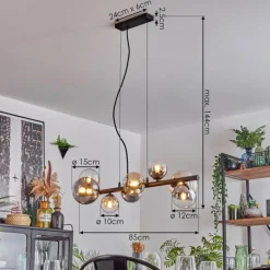 Chehalis Suspension, Boule lumineuse, Suspension Ambre, Clair, Fumé, 8 lumières