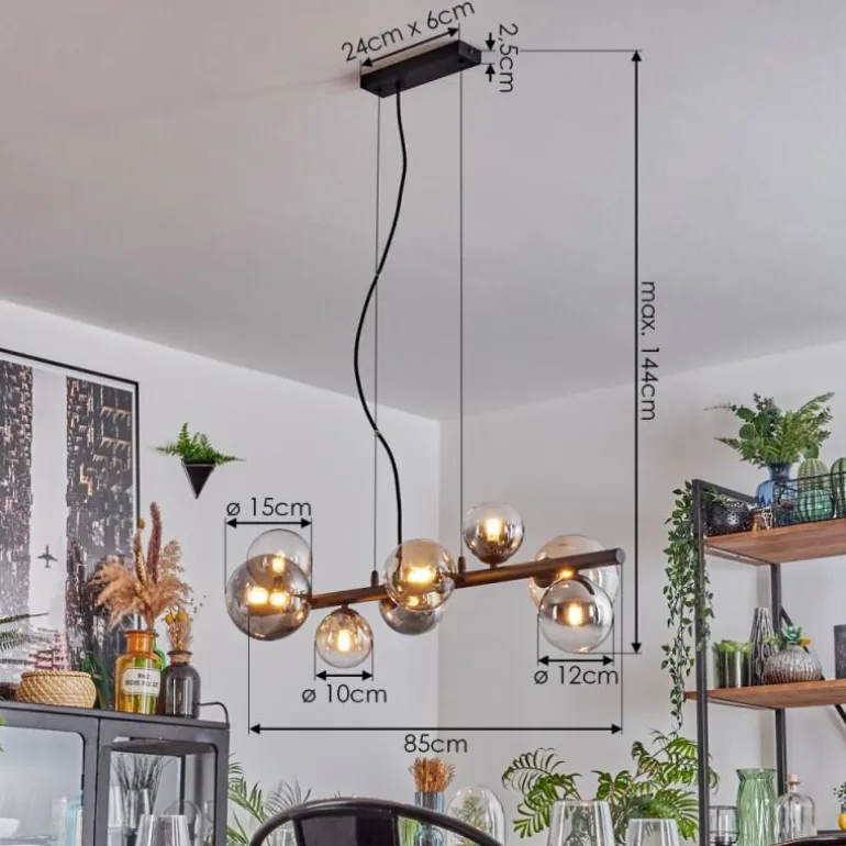 Chehalis Suspension, Boule lumineuse, Suspension Ambre, Clair, Fumé, 8 lumières