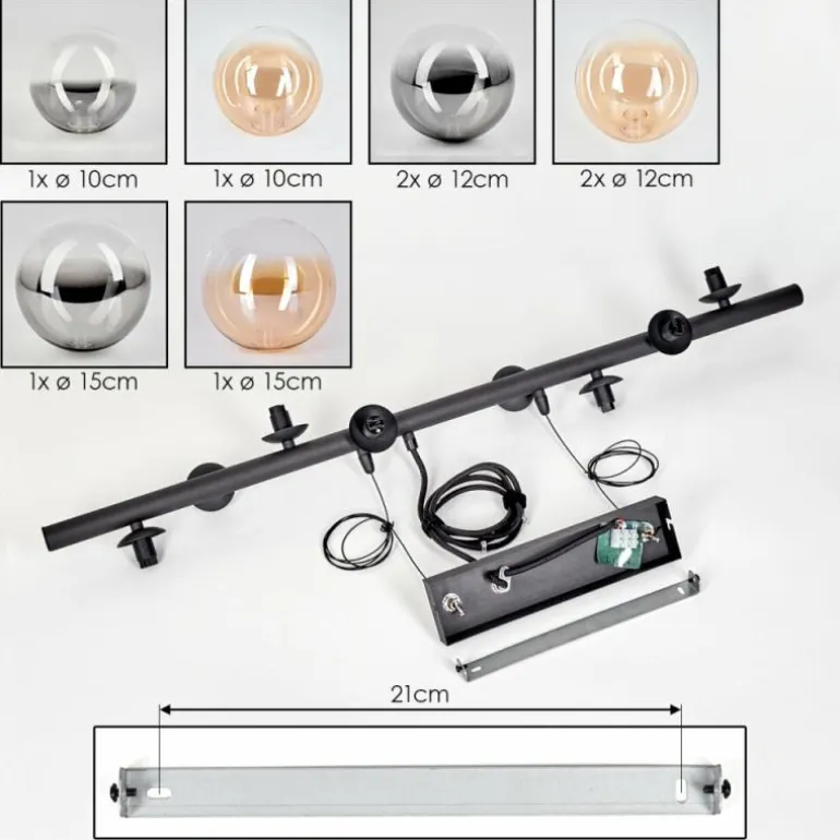 Chehalis Suspension, Boule lumineuse, Suspension Ambre, Clair, Fumé, 8 lumières