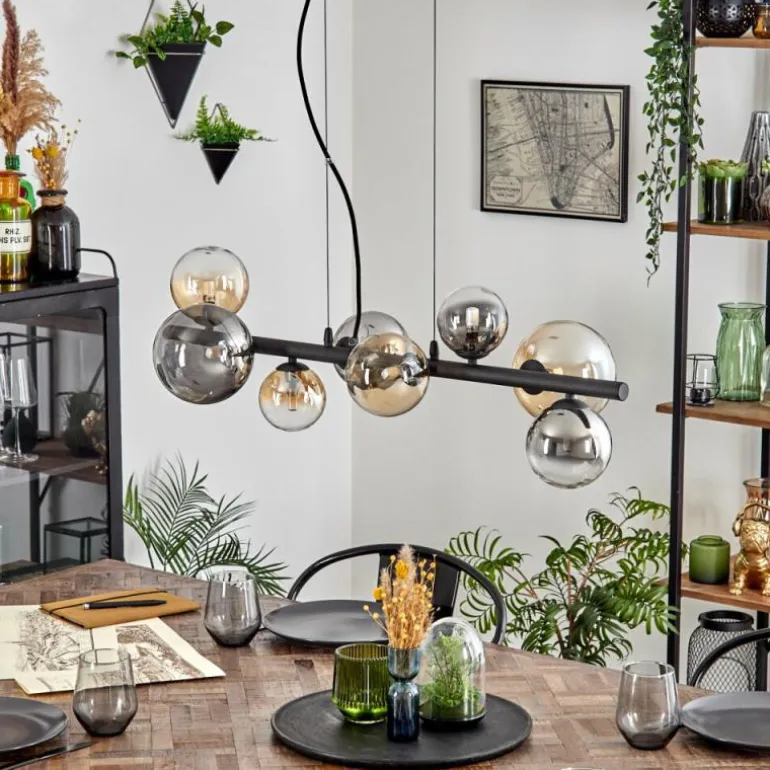 Chehalis Suspension, Boule lumineuse, Suspension Ambre, Clair, Fumé, 8 lumières