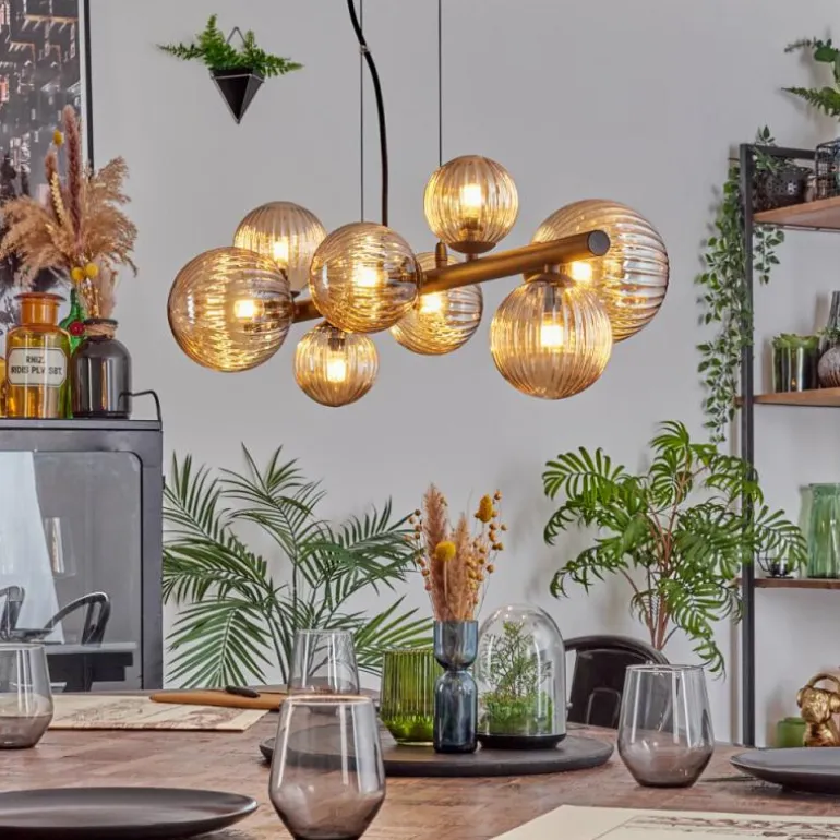 Chehalis Suspension, Boule lumineuse, Suspension Ambre, 8 lumières