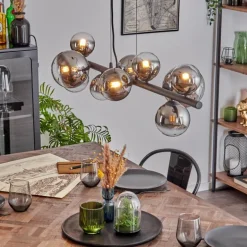 Chehalis Suspension, Boule lumineuse, Suspension Chrome, Clair, Fumé, 10 lumières