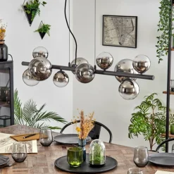 Chehalis Suspension, Boule lumineuse, Suspension Chrome, Clair, Fumé, 10 lumières