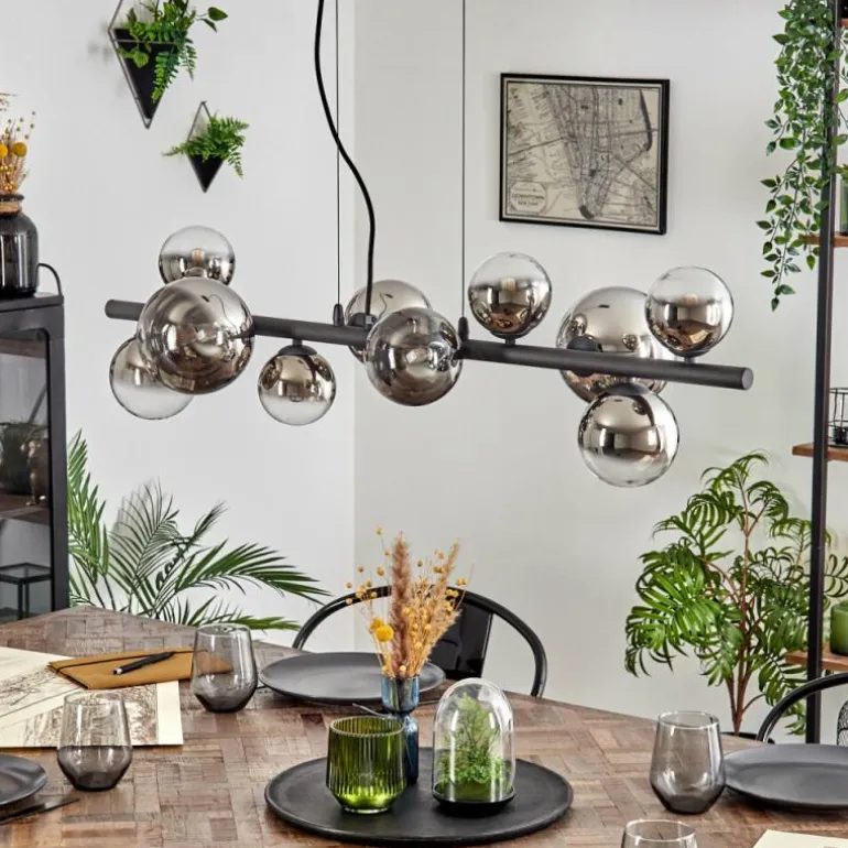 Chehalis Suspension, Boule lumineuse, Suspension Chrome, Clair, Fumé, 10 lumières