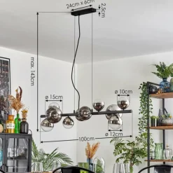 Chehalis Suspension, Boule lumineuse, Suspension Chrome, Clair, Fumé, 10 lumières