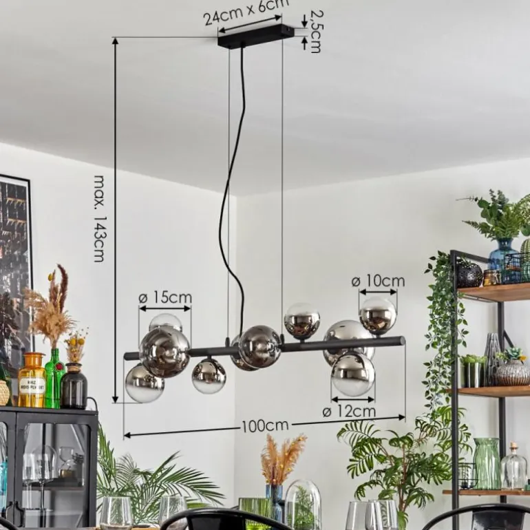 Chehalis Suspension, Boule lumineuse, Suspension Chrome, Clair, Fumé, 10 lumières