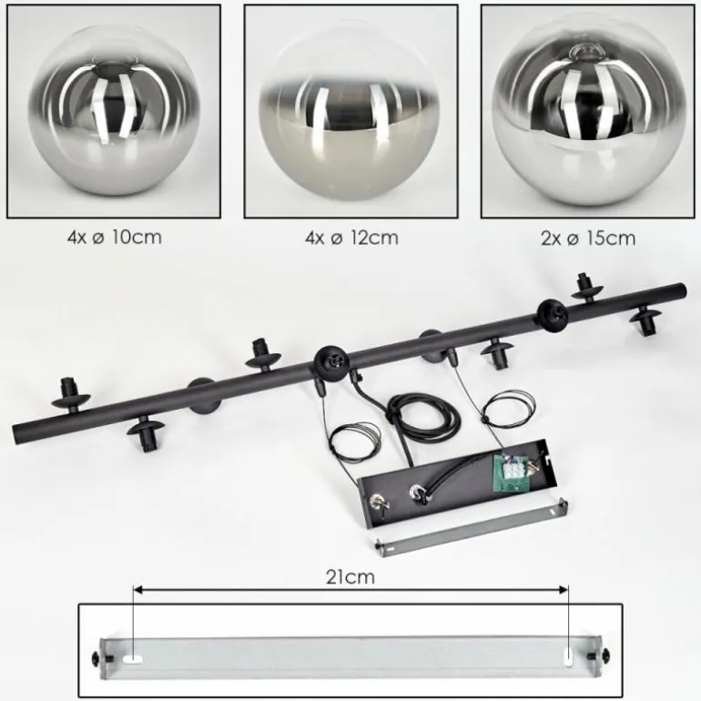 Chehalis Suspension, Boule lumineuse, Suspension Chrome, Clair, Fumé, 10 lumières