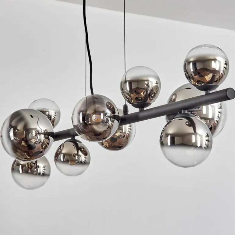 Chehalis Suspension, Boule lumineuse, Suspension Chrome, Clair, Fumé, 10 lumières