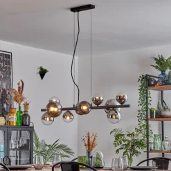 Chehalis Suspension, Boule lumineuse, Suspension Chrome, Clair, Fumé, 10 lumières