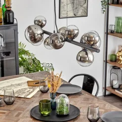 Chehalis Suspension, Boule lumineuse, Suspension Chrome, Clair, Fumé, 10 lumières