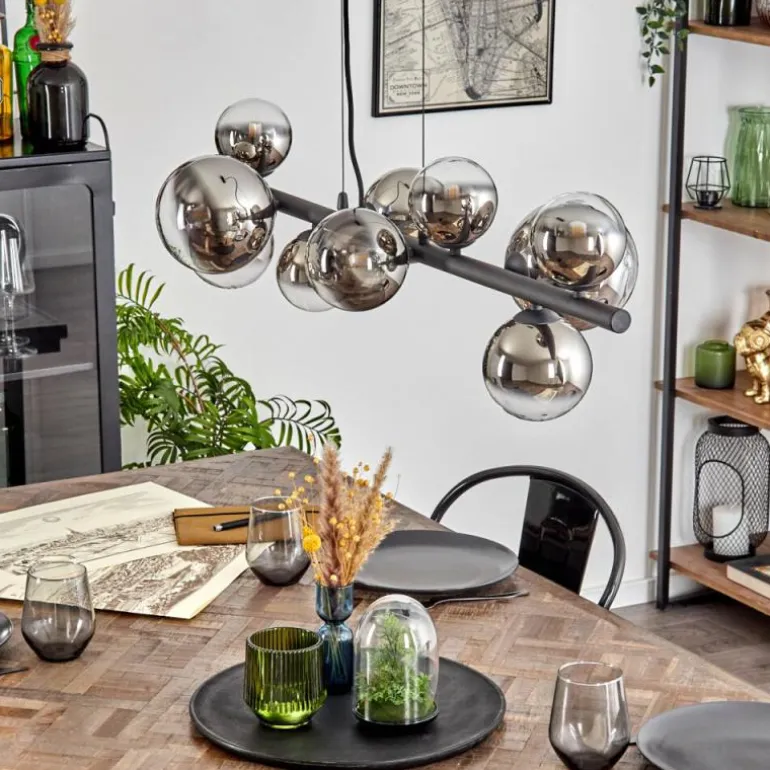 Chehalis Suspension, Boule lumineuse, Suspension Chrome, Clair, Fumé, 10 lumières
