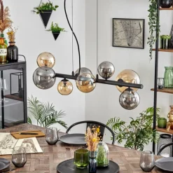 Chehalis Suspension, Boule lumineuse, Suspension Ambre, Fumé, 8 lumières