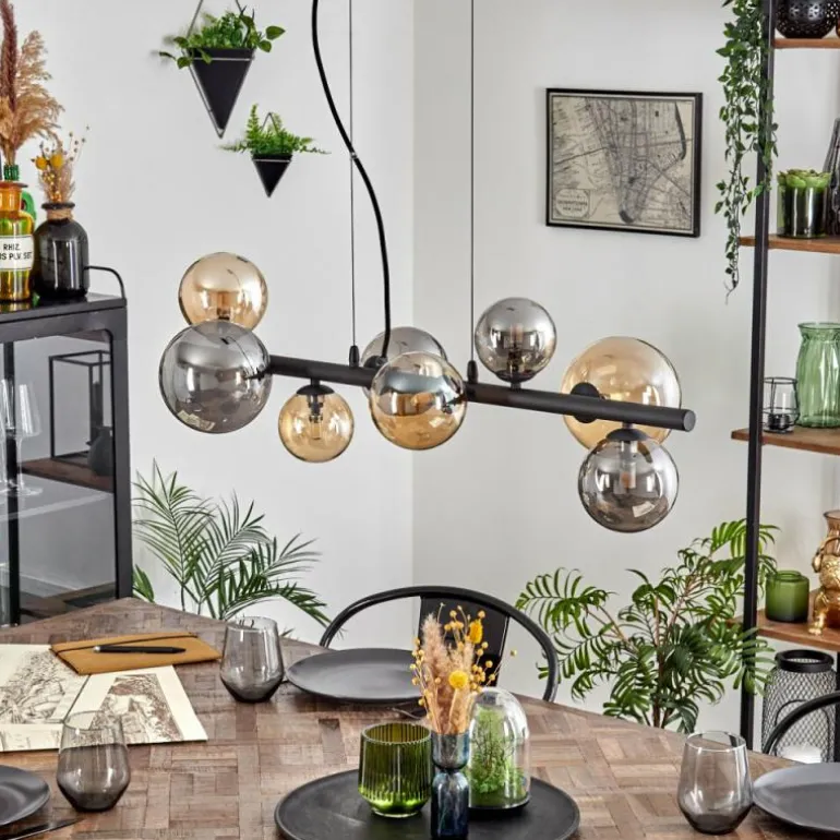 Chehalis Suspension, Boule lumineuse, Suspension Ambre, Fumé, 8 lumières