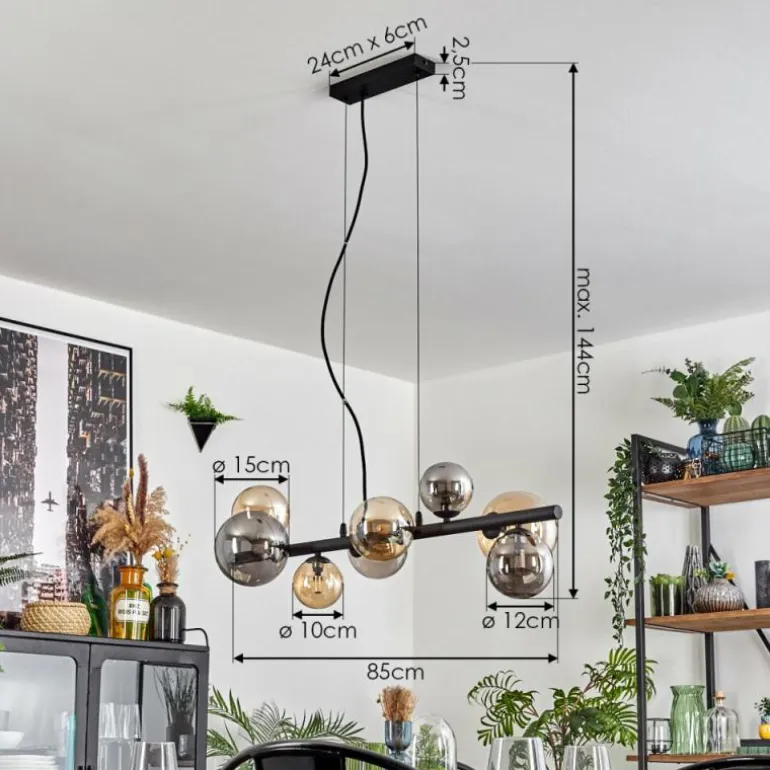 Chehalis Suspension, Boule lumineuse, Suspension Ambre, Fumé, 8 lumières