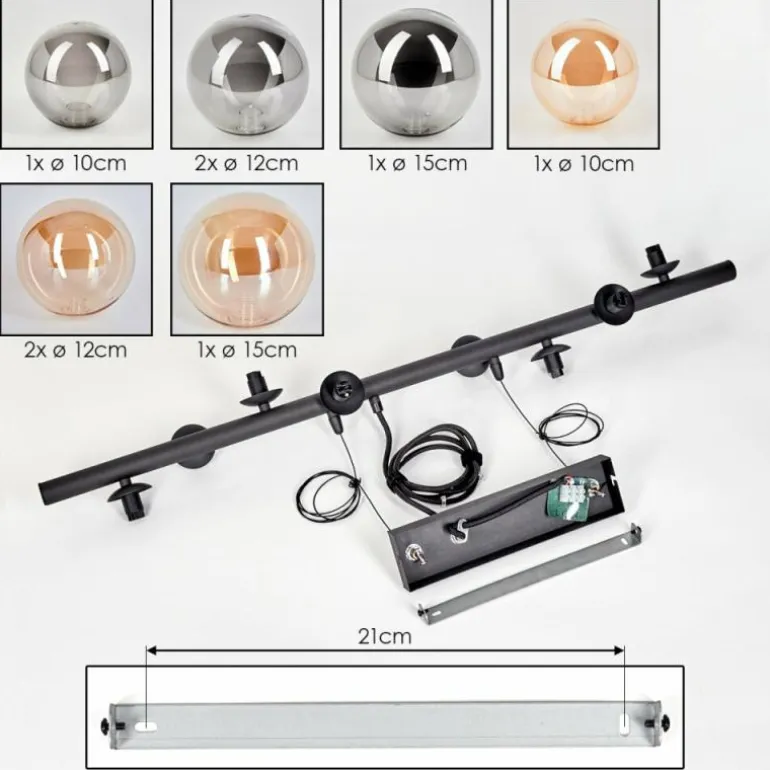 Chehalis Suspension, Boule lumineuse, Suspension Ambre, Fumé, 8 lumières
