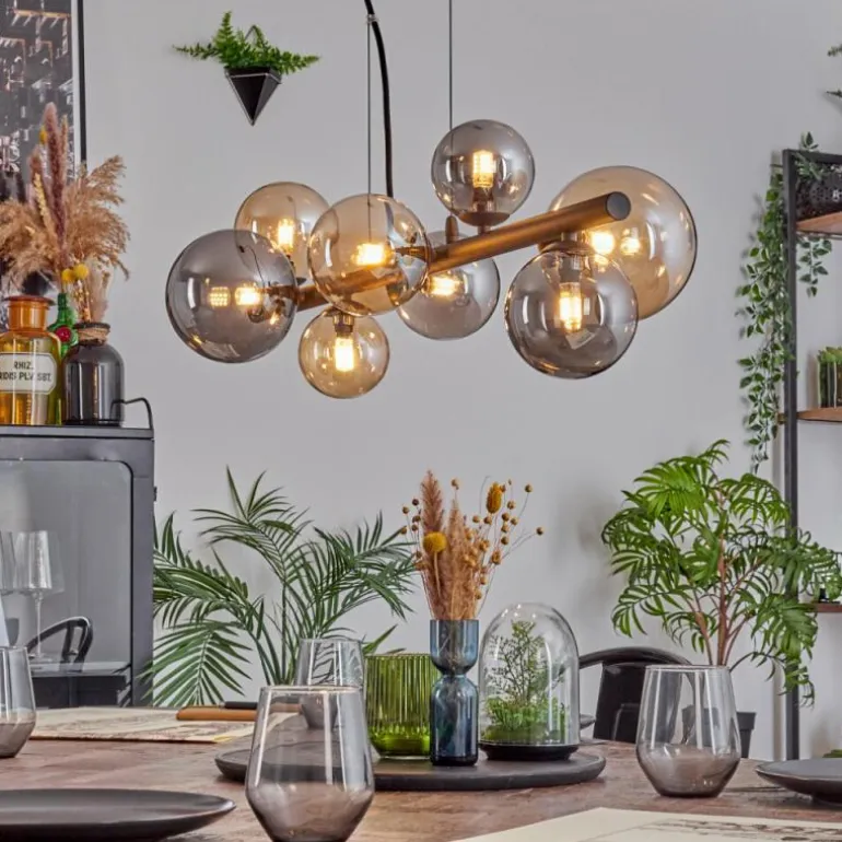 Chehalis Suspension, Boule lumineuse, Suspension Ambre, Fumé, 8 lumières
