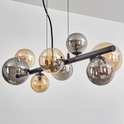 Chehalis Suspension, Boule lumineuse, Suspension Ambre, Fumé, 8 lumières