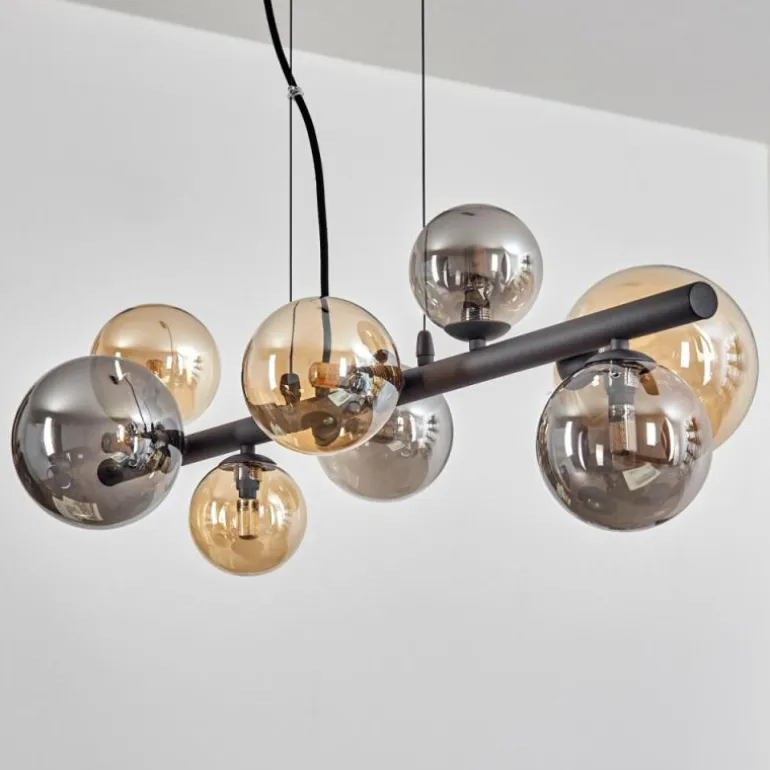 Chehalis Suspension, Boule lumineuse, Suspension Ambre, Fumé, 8 lumières