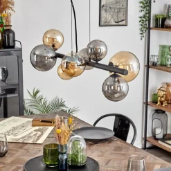 Chehalis Suspension, Boule lumineuse, Suspension Ambre, Fumé, 8 lumières
