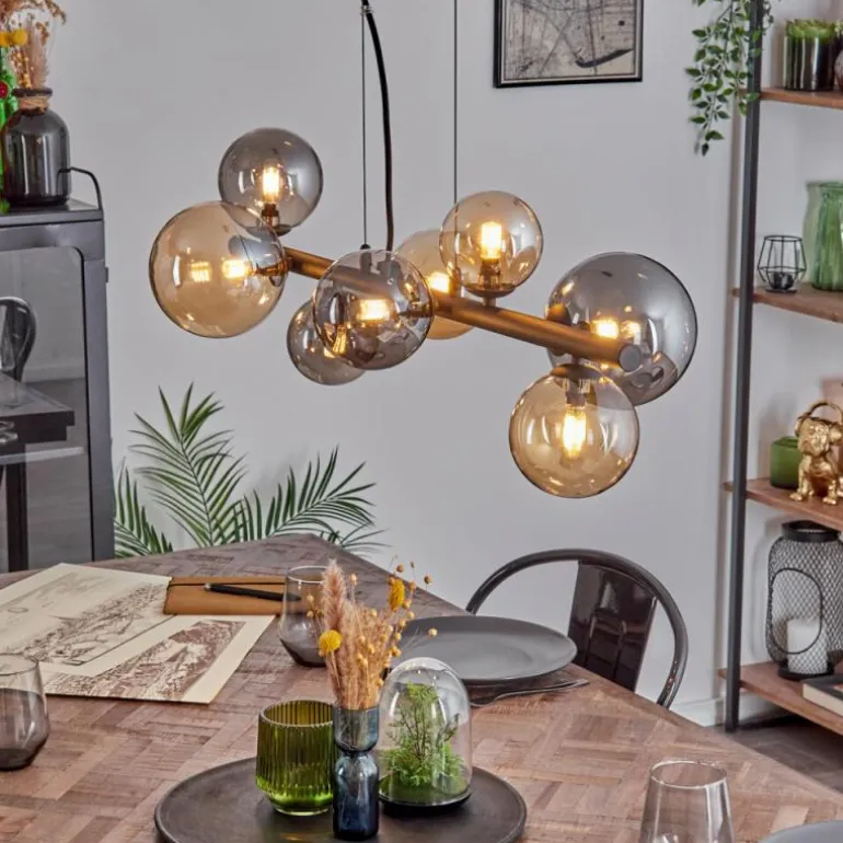 Chehalis Suspension, Boule lumineuse, Suspension Ambre, Fumé, 8 lumières
