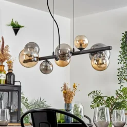Chehalis Suspension, Boule lumineuse, Suspension Ambre, Fumé, 8 lumières