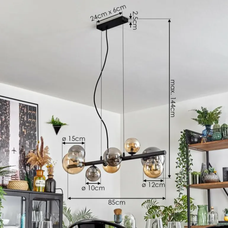 Chehalis Suspension, Boule lumineuse, Suspension Ambre, Fumé, 8 lumières