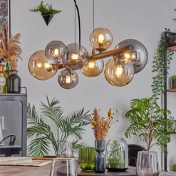Chehalis Suspension, Boule lumineuse, Suspension Ambre, Fumé, 8 lumières