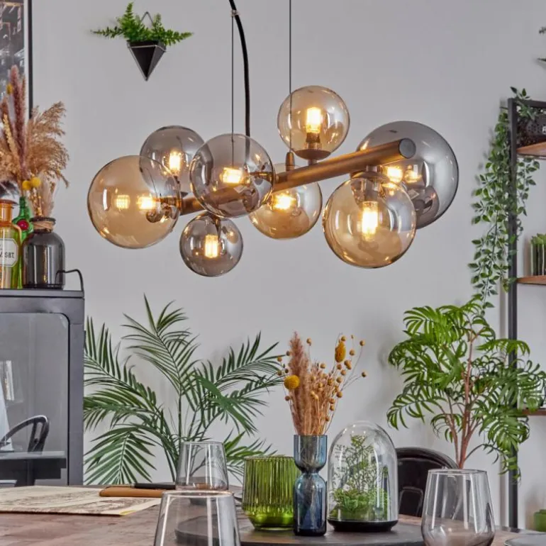 Chehalis Suspension, Boule lumineuse, Suspension Ambre, Fumé, 8 lumières